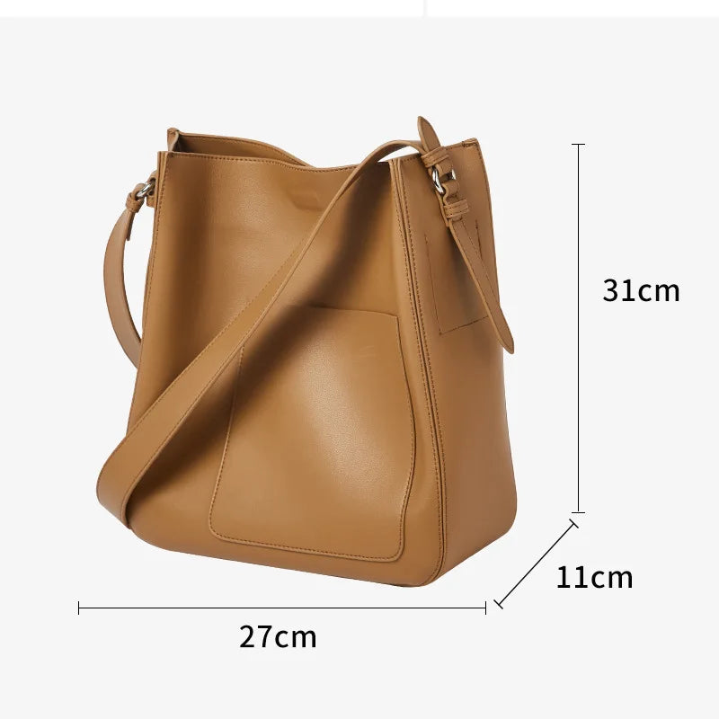 Hot Selling Women's Leather Crossbody Bucket Bag Retro Tote Large Capacity Office Handbag
