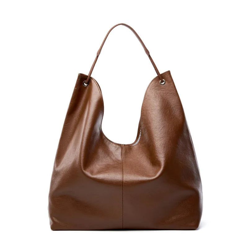 Genuine Leather Tote Bag Women's Handbag Large Capacity Shoulder Bag 2025 New Vegetable Tanned Cowhide Shoulder Underarm Bag
