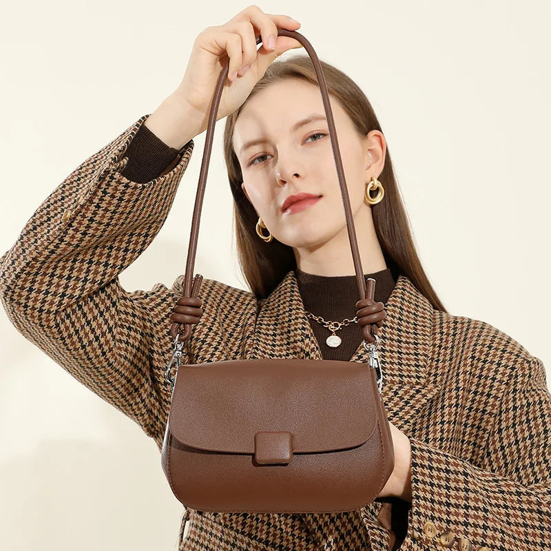 Women Shoulder Crossbody Bag 2023 Spring Vintage Soft Leather Elegant Niche Style Messenger Bag