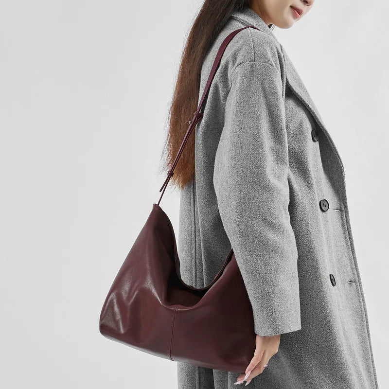 2025 New Genuine Leather Shoulder Bag for Women Large Capacity Hobo Tote Handbag Casual Commuter Bag