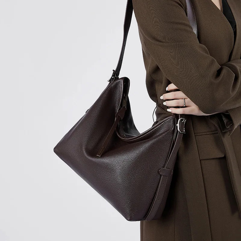 Genuine Leather Women's Handbags Large Capacity Tote Bag 2025 New Shoulder Underarm Bag Retro Ladies Fashion Handbags Soft Bags