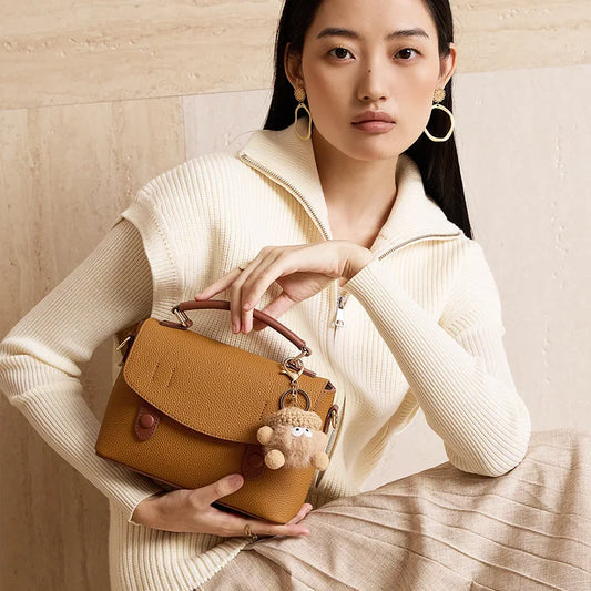 Genuine Leather Satchel Bag for Women Autumn Fashion Handbag Trendy Shoulder Crossbody Bag Elegant Versatile Design