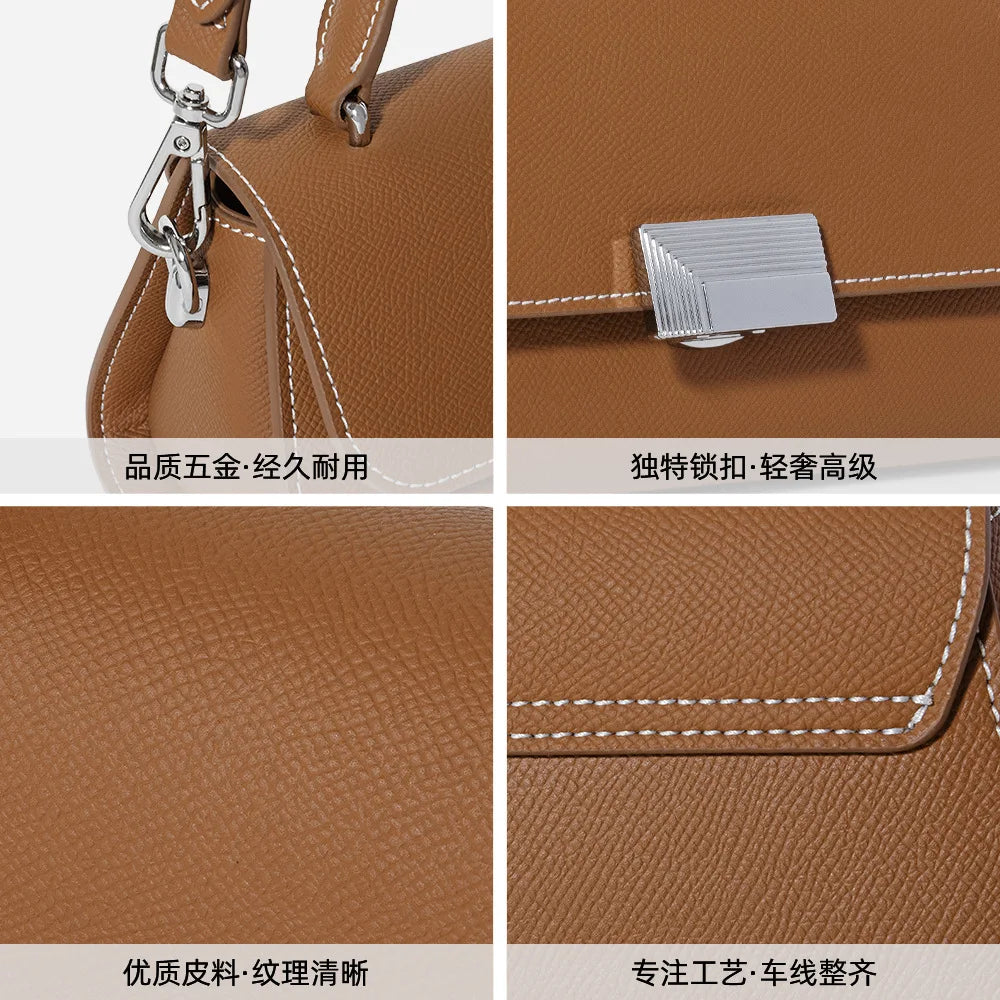 Autumn Winter New Genuine Leather Handbag Small Tote Crossbody Shoulder Bag Fashionable Versatile Women Bag
