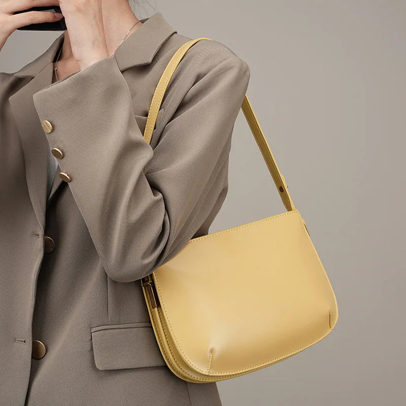 Elegant Genuine Leather Shoulder Bag for Women 2025 New Cowhide Simple Versatile Underarm Crossbody Handbag