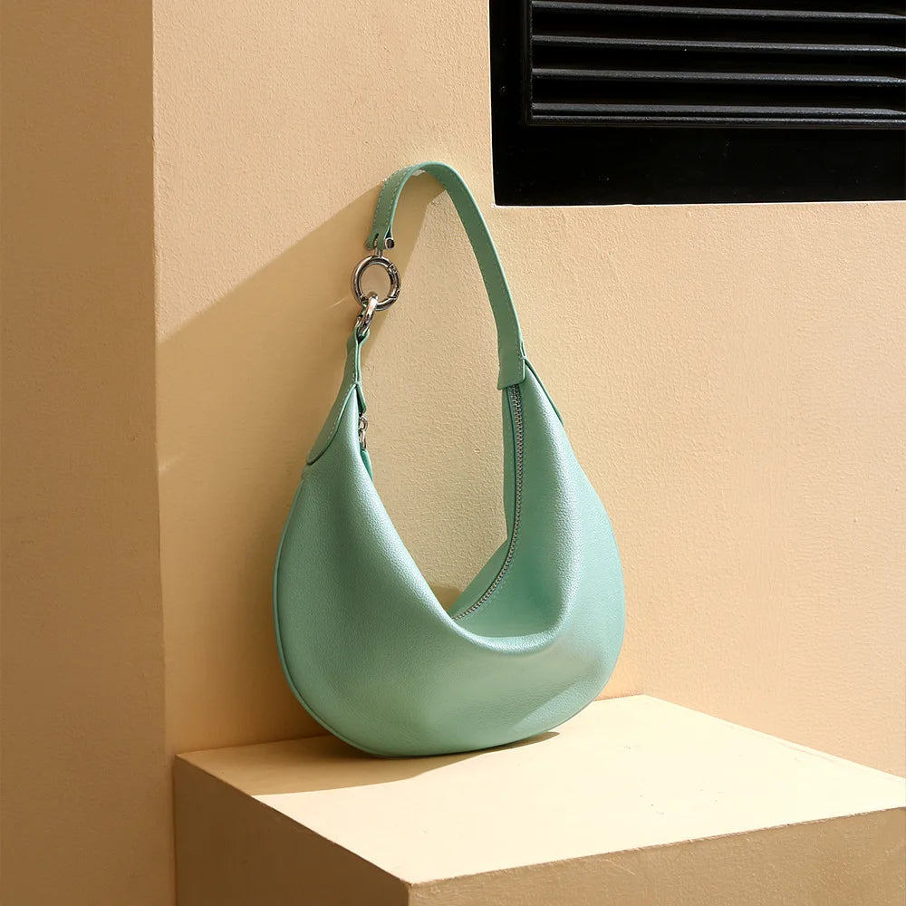 Genuine Leather Women Handbag 2025 Autumn New Fashion Underarm Bag Elegant Luxury Style Shoulder Tote Dumpling Bag
