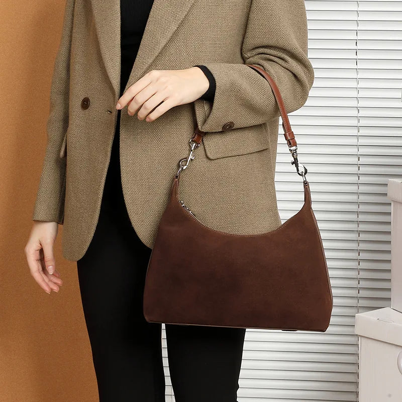 Matte Cowhide Shoulder Tote Bag for Women 2025 New Large Capacity Genuine Leather Underarm Handbag for Work