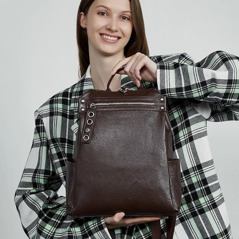 Genuine Leather Backpack Women Large Capacity Travel Casual Lightweight Shoulder Bag 2025 New Small Niche Design