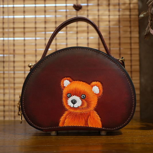 Women's Genuine Leather Handbag Hand Carved Crossbody Bag Ladies Top-Handle Bags Handmade Luxury Handbags Hard