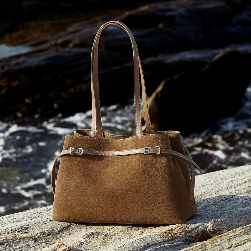Autumn Winter New Genuine Leather Suede Texture Women Handbag Large Capacity Vintage Tote Crossbody Bag
