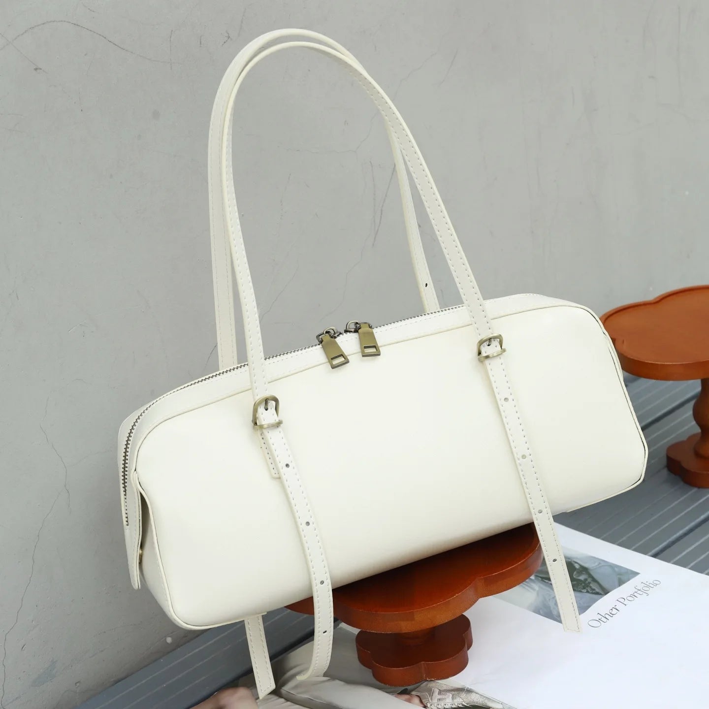 Genuine Leather Women Small Niche Vegetable Tanned Bowling Bag Simple Fashion Shoulder Crossbody Handbag 