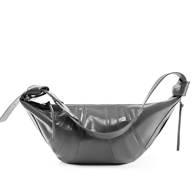 Leather Large Croissant Shoulder Bag for Women Versatile Casual Tote Crossbody Handbag