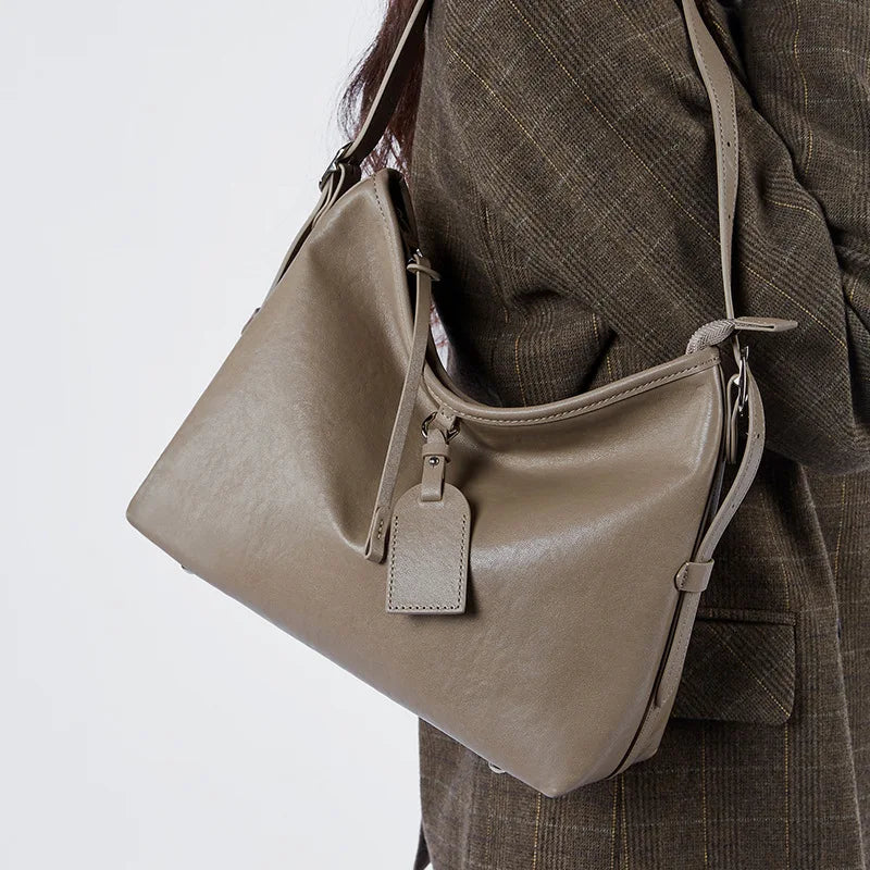 Genuine Leather Women Tote Bag Soft Style First Layer Cowhide Large Capacity Shoulder Crossbody Bag Simple Versatile