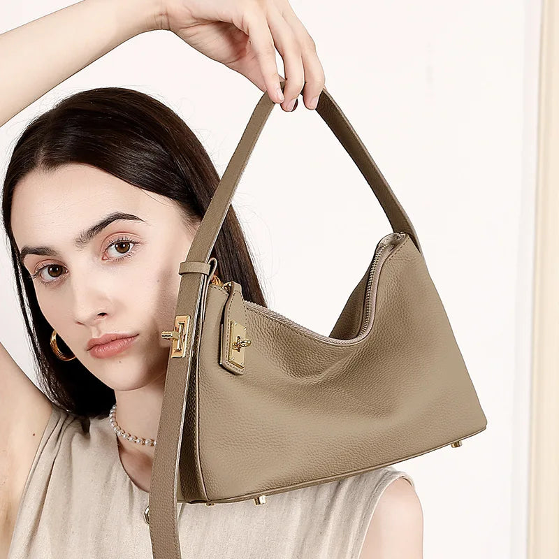 Women's Genuine Leather Handbag 2025 New Fashion Commuter Hobo Bag Elegant Shoulder Crossbody Tote Bag