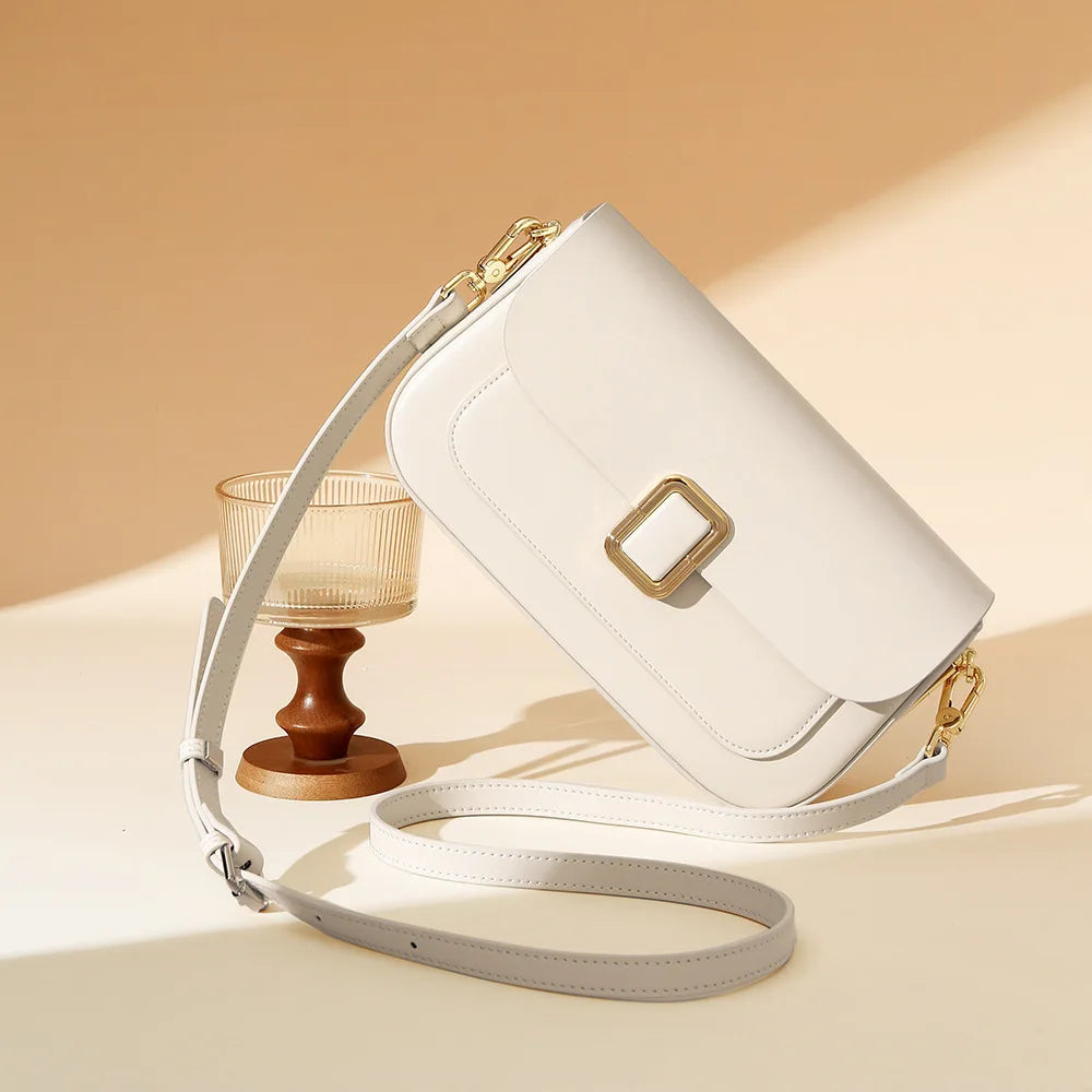 French Style Underarm Bag Genuine Leather Women's Shoulder Crossbody Small Square Bag Chic Minimalist Design