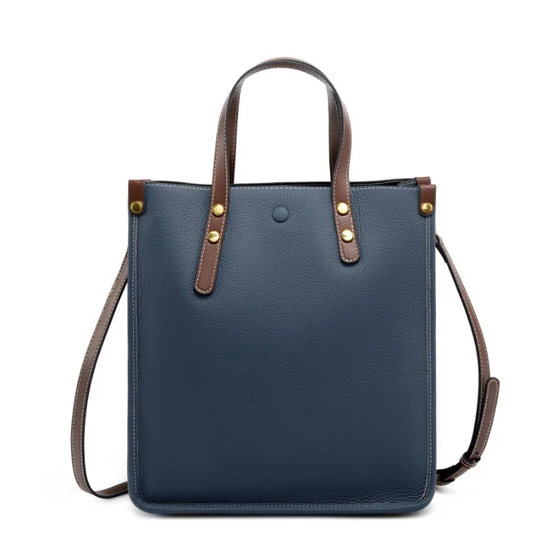 Fashion Genuine Leather Vertical Tote Bag Women Soft Leather Shoulder Bag Handbag Commuter Crossbody Briefcase