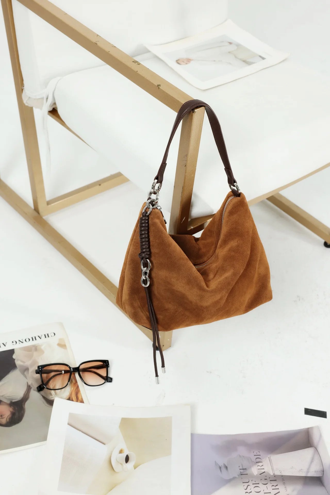 Genuine Leather Underarm Bag for Women 2025 Autumn Soft Suede Cowhide Shoulder Handbag Large Capacity Crossbody Bag