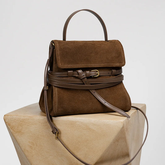 Winter Women Leather Crossbody Bag Vintage Patchwork Matte Cowhide Handbag Small Top Handle Purse