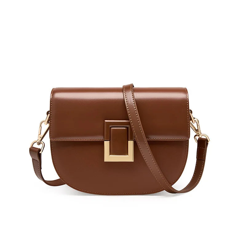 Saddle Crossbody Bag for Women 2025 New Fashion Genuine Leather Shoulder Bag Elegant Winter Handbag 
