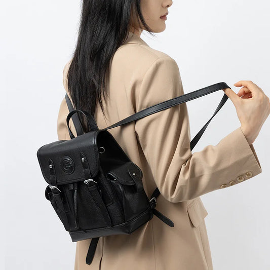 Genuine Leather Korean Style Women Backpack Anti-Theft Large Capacity Travel Shoulder Bag Handbag