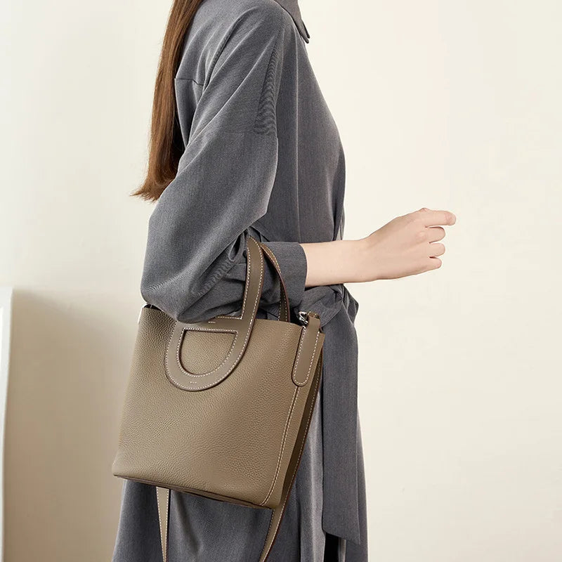 2025 New Genuine Leather Bucket Bag Women Tote Shoulder Crossbody Handbag Fashion Togo Cowhide Purse