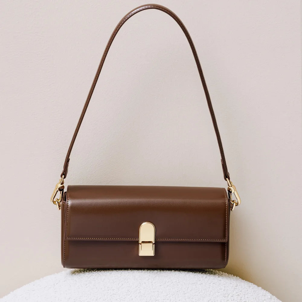 New Leather Women Bag Small Niche Baguette Cowhide High Quality Stylish Shoulder Crossbody Bag