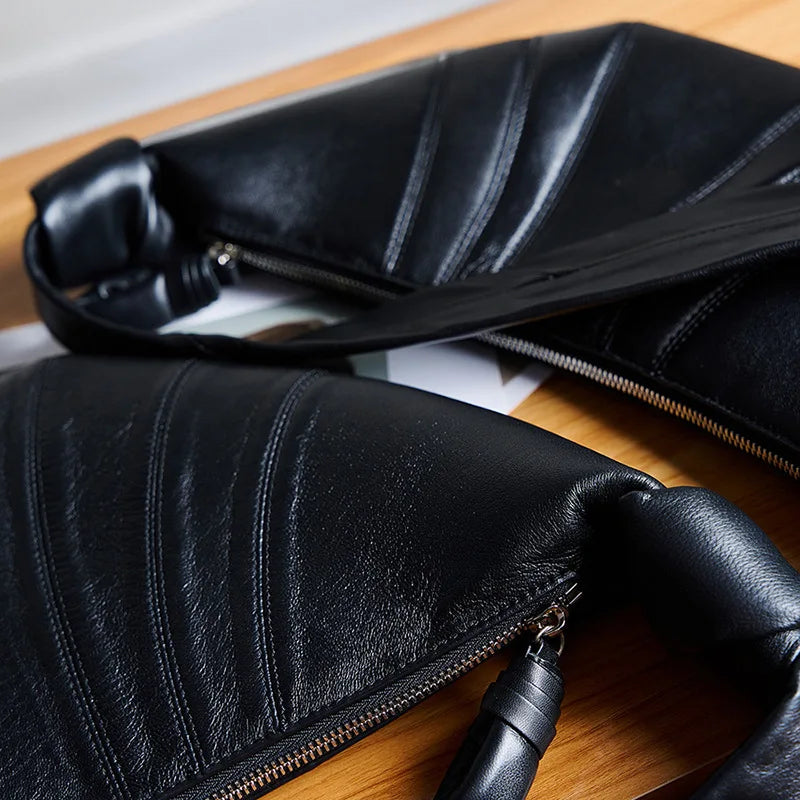 Sheepskin Croissant Bag Women's Genuine Leather Handbags Shoulder Crossbody Bag Ladies Purses and Handbags Soft Hobos Bag