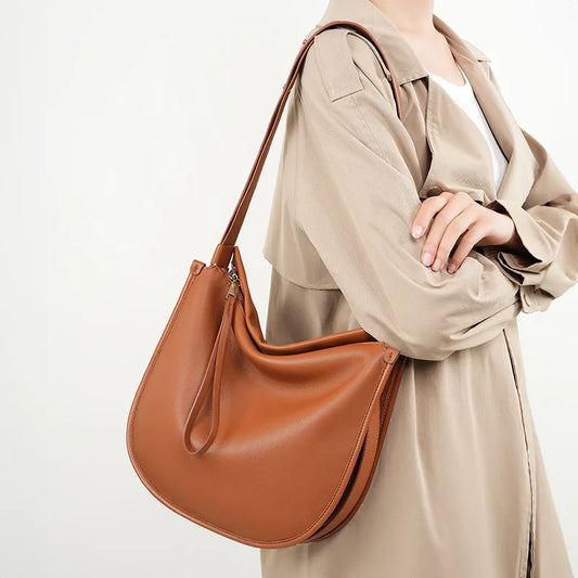 2025 Minimalist Soft Leather Tote Bag Large Capacity Shoulder Crossbody Bag for Work and Daily Use