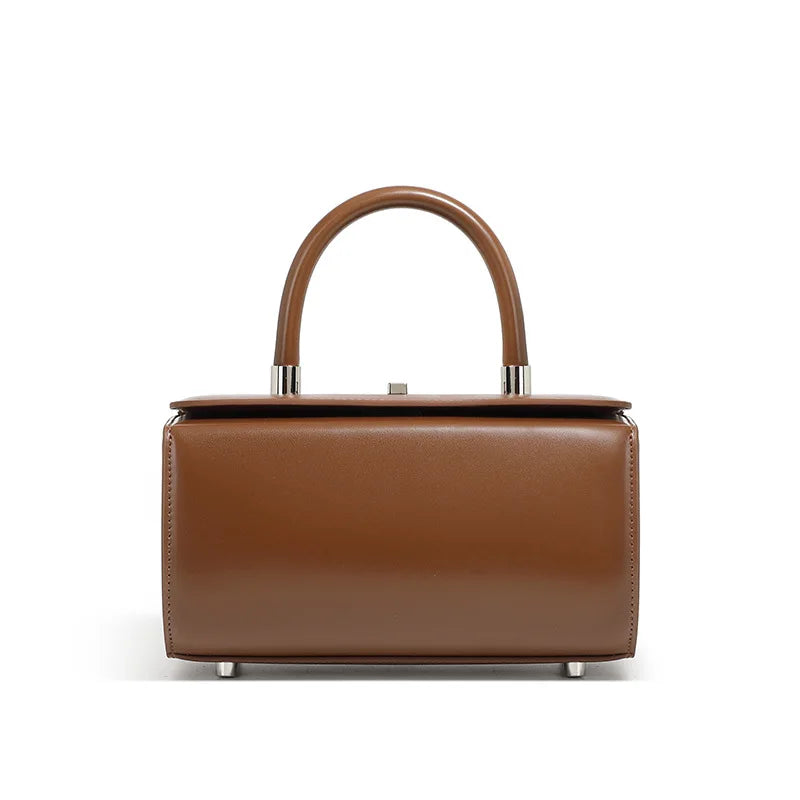 Cowhide Square Bag Women's Genuine Leather Handbag Simple Shoulder Crossbody Bag Ladies Top-Handle Bags