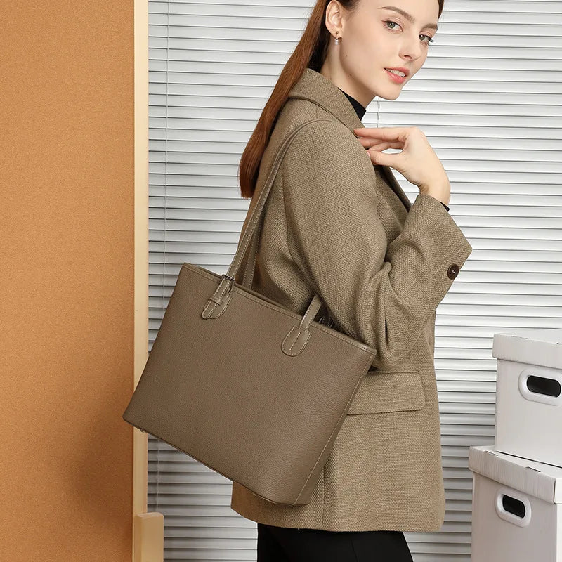 Large Capacity Genuine Leather Tote Bag for Women 2025 Spring Summer Fashion Versatile Shoulder Bucket Bag