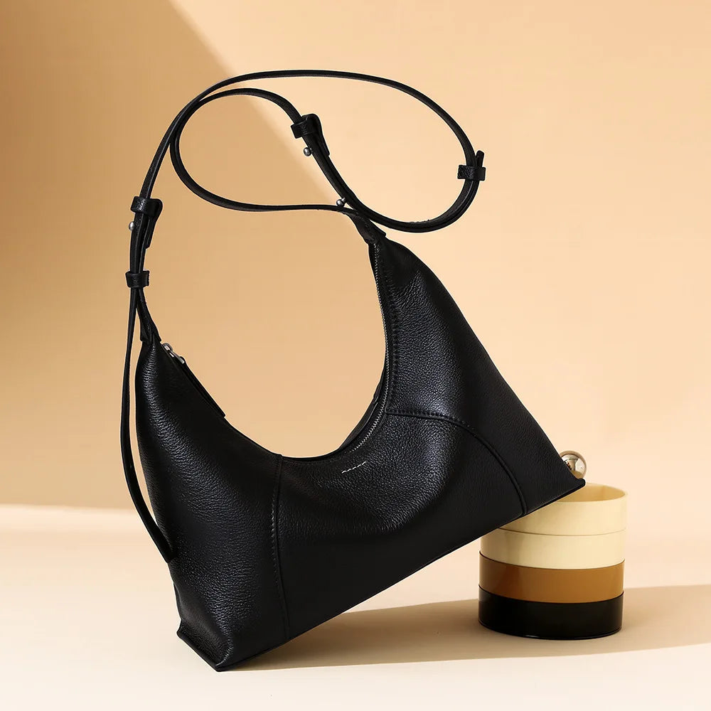 Trendy Genuine Leather Underarm Bag for Women Fashion Crossbody Shoulder Dumpling Bag Large Capacity Handbag