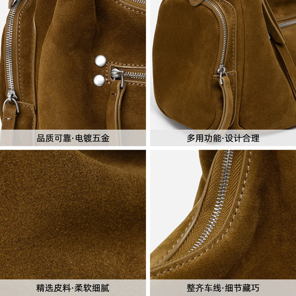 Vintage Leather Women Bag Crossbody Shoulder Handbag Soft Cowhide Motorcycle Bag Luxury Feel