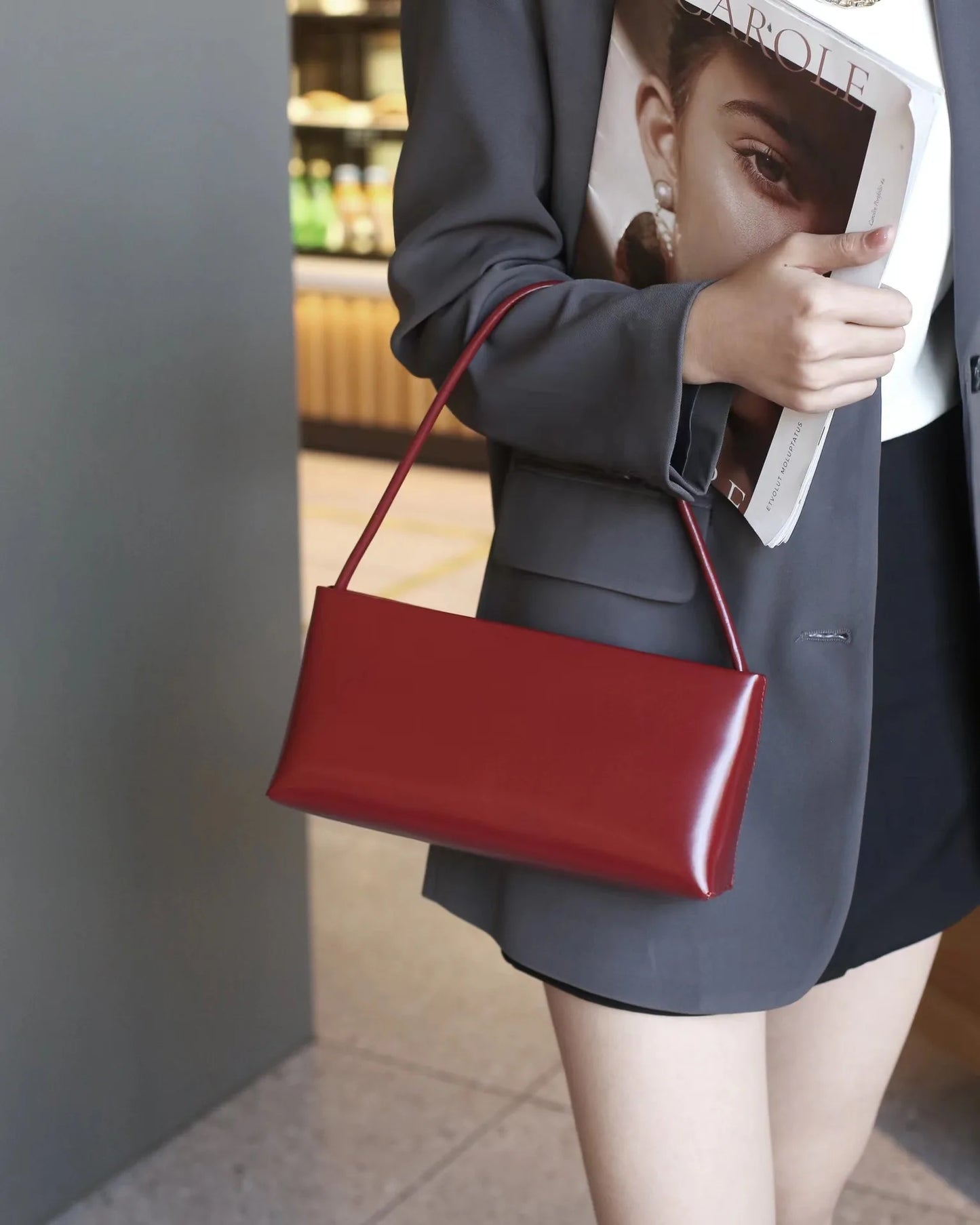 Vintage-Armtasche aus echtem Leder mit Ölwachs-Wachs-Optik, Damen, hochwertige Baguette-Schnittform, schlichte Schulter- und Umhängetasche 