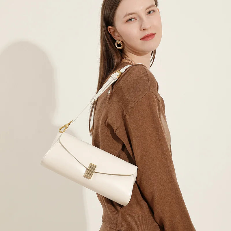Elegant Genuine Leather Shoulder Crossbody Bag for Women 2025 Fashion Versatile Commuter Underarm Bag