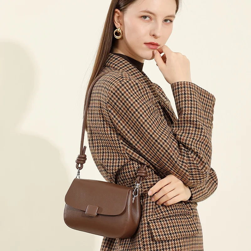 Women Shoulder Crossbody Bag 2023 Spring Vintage Soft Leather Elegant Niche Style Messenger Bag