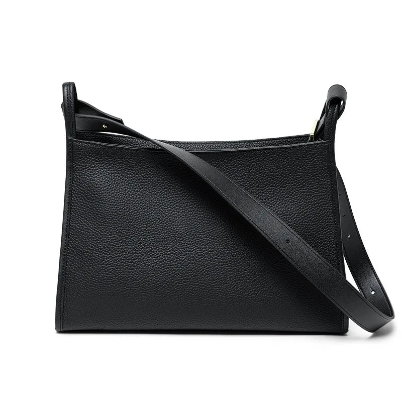 Simple Versatile Genuine Leather Women Handbag 2025 New First Layer Cowhide Tote Large Capacity Lychee Grain Shoulder Bag