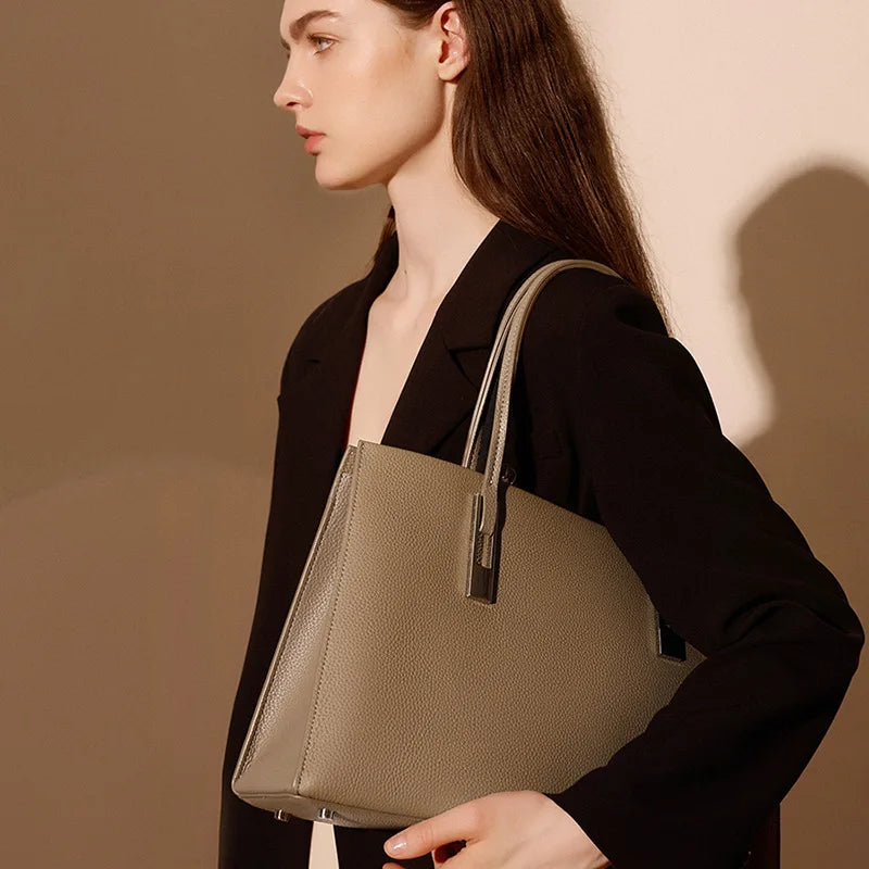 Women Leather Tote Bag 2025 New Large Capacity Genuine Cowhide Handbag for Work and Daily Use