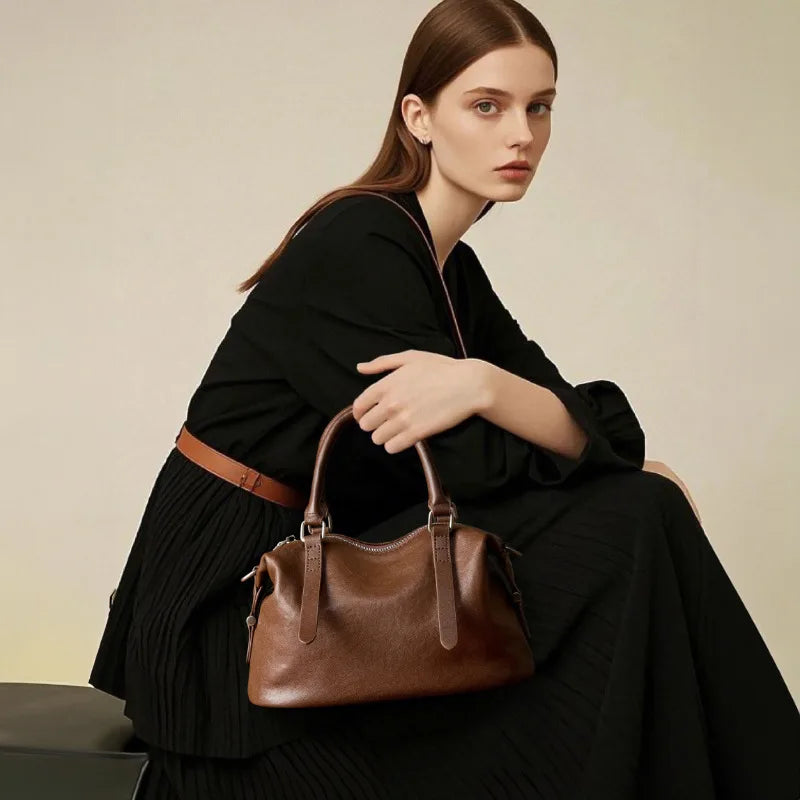 Genuine Leather Top Layer Tanned Handbag 2025 New Fashion Women Vintage Versatile Pillow Bag Ladies Tote