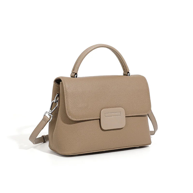 Genuine Leather Women Shoulder Crossbody Bag Simple Fashion Shell Bag with 2 Straps Large Capacity Soft Leather