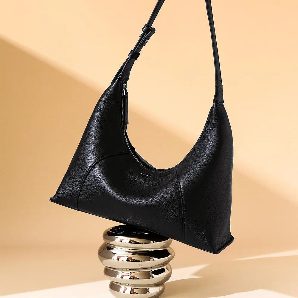 Trendy Genuine Leather Underarm Bag for Women Fashion Crossbody Shoulder Dumpling Bag Large Capacity Handbag