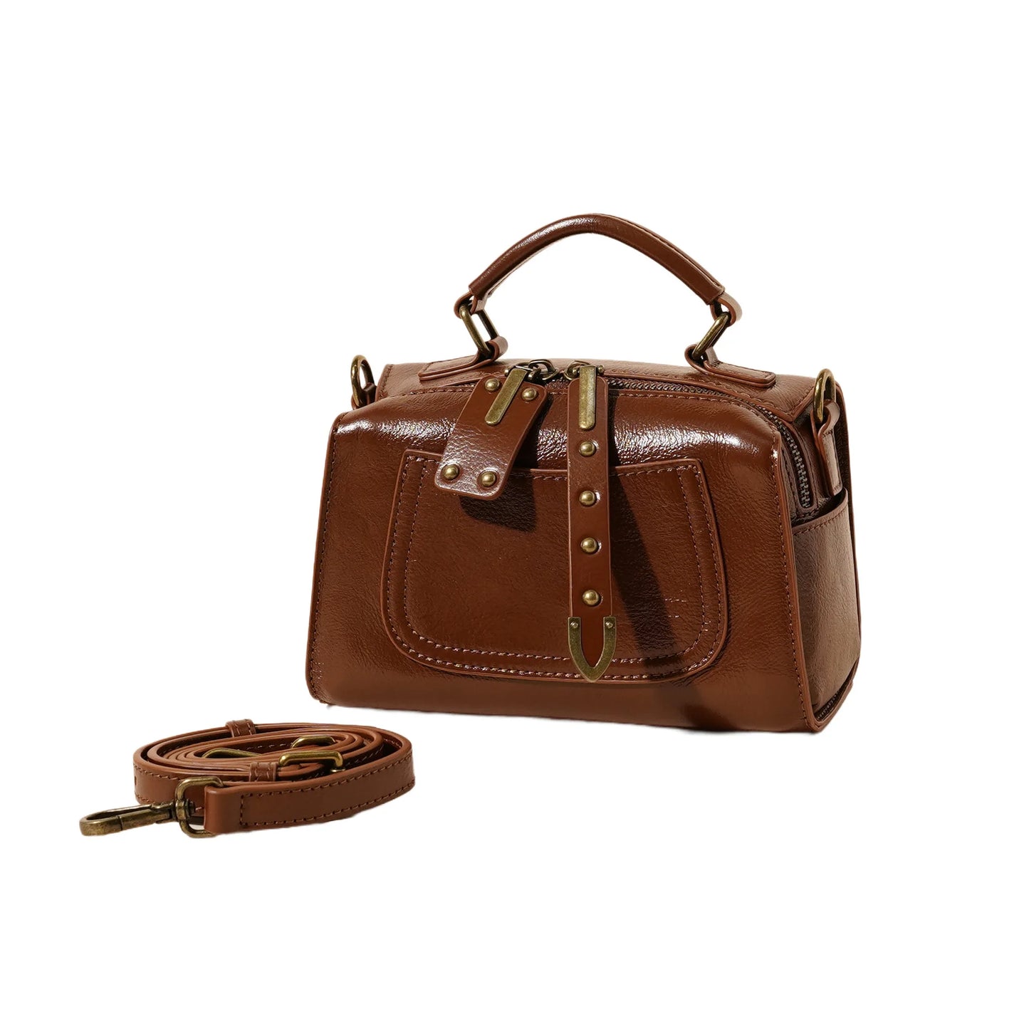 Spring Summer Genuine Leather Boston Pillow Bag Fashion Casual Handbag Vegetable Tanned Cowhide Shoulder Crossbody Bag for Women