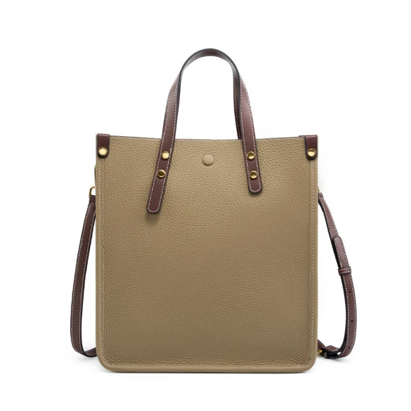 Fashion Genuine Leather Vertical Tote Bag Women Soft Leather Shoulder Bag Handbag Commuter Crossbody Briefcase