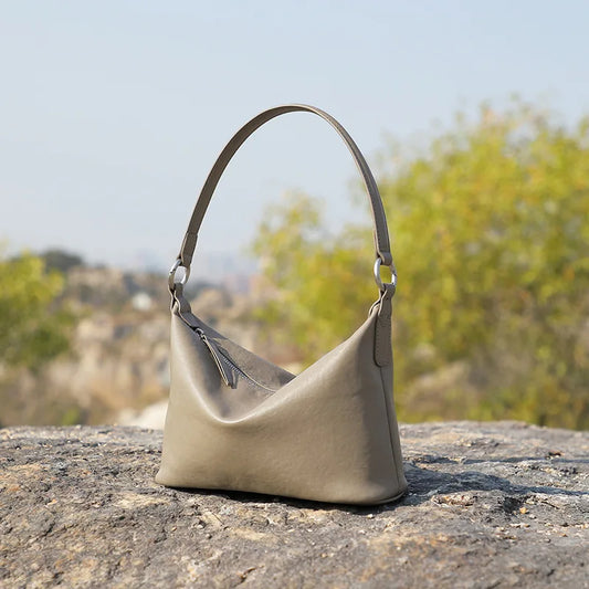 2025 Genuine Leather Vintage Hobo Bag Women Top Grain Tanned Shoulder Crossbody Bag Autumn Winter Classic Handbag