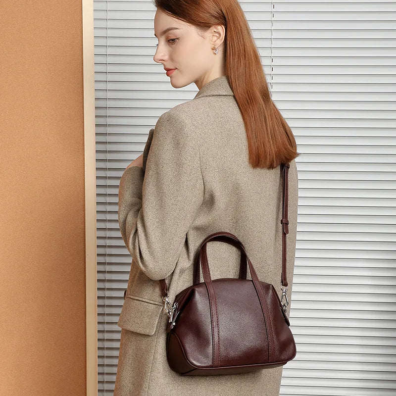 Women Genuine Leather Shoulder Bag 2025 Spring Summer Elegant Niche Boston Pillow Handbag Crossbody Bag
