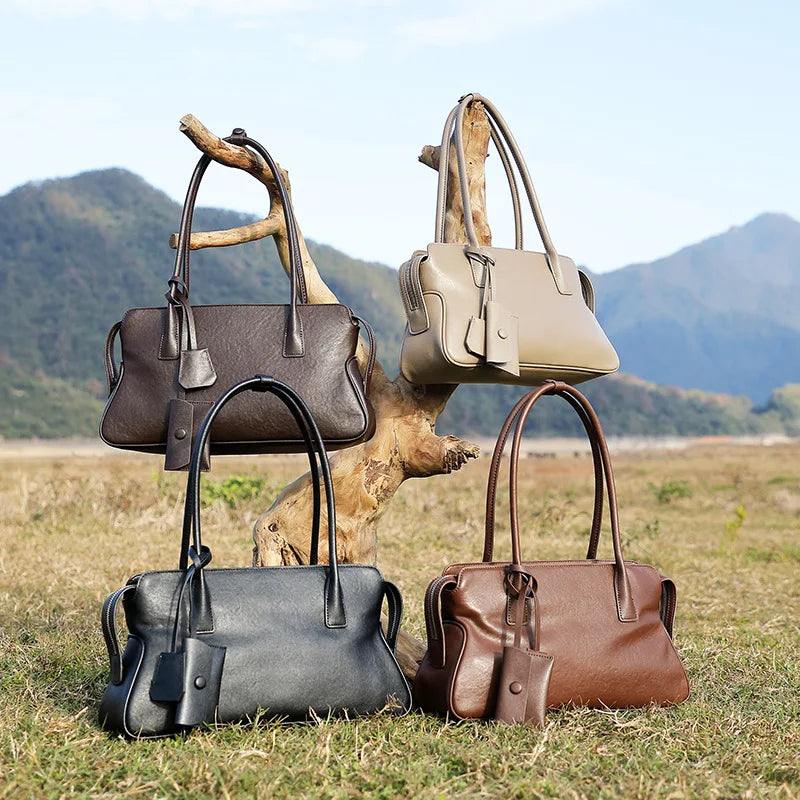 Vintage Trend Shoulder Underarm Genuine Leather Bag for Women 2025 New Vegetable Tanned Cowhide Handbag Pillow Bag