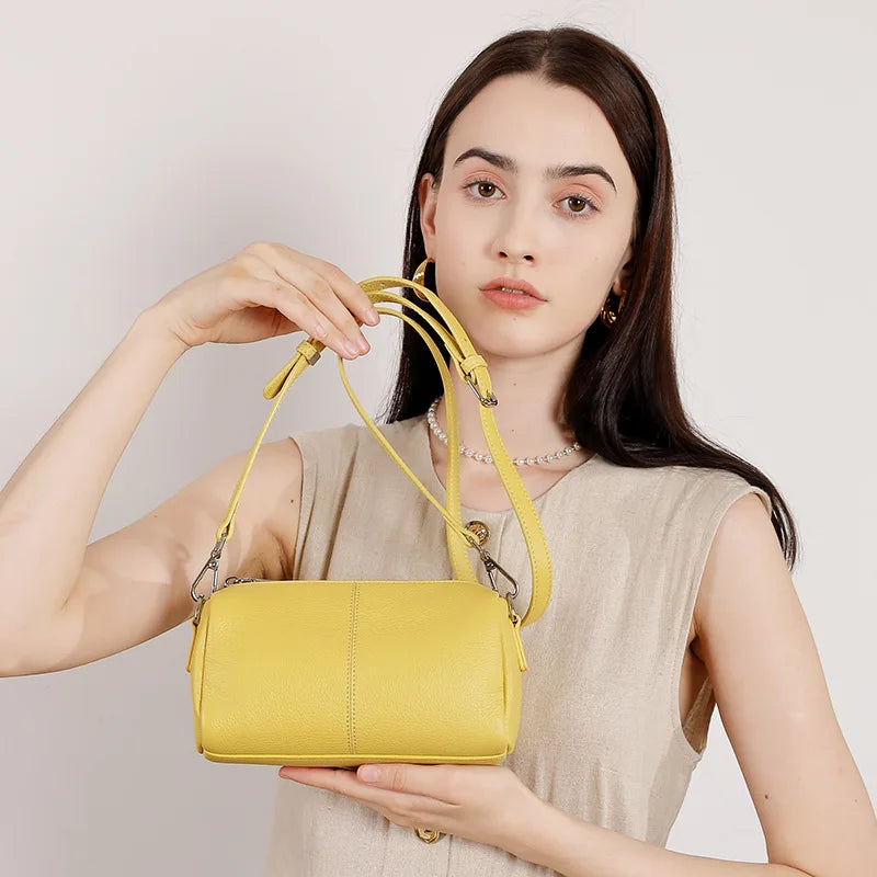 Cylinder Pillow Bag Soft Cowhide Shoulder Bag 2025 New Small Handbag Underarm Commuter Bag