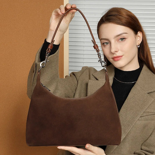 Matte Cowhide Shoulder Tote Bag for Women 2025 New Large Capacity Genuine Leather Underarm Handbag for Work