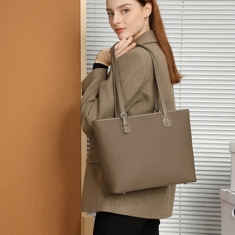Large Capacity Genuine Leather Tote Bag for Women 2025 Spring Summer Fashion Versatile Shoulder Bucket Bag