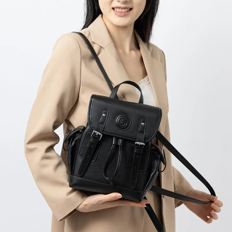 Genuine Leather Korean Style Women Backpack Anti-Theft Large Capacity Travel Shoulder Bag Handbag