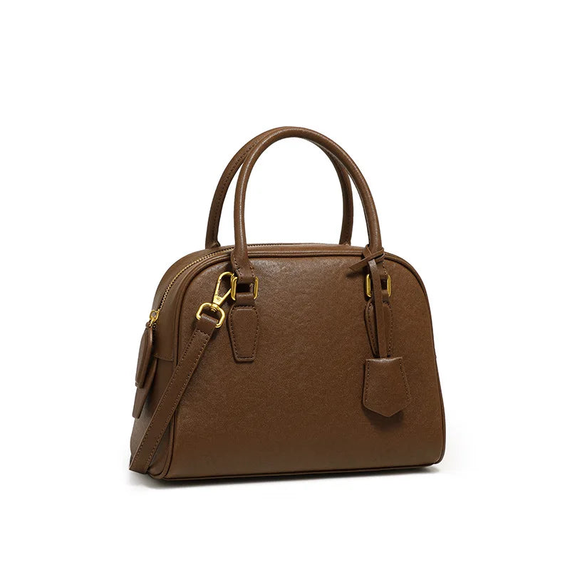 New Genuine Leather Minimalist Boston Bowling Bag Large Capacity Handbag Pillow Bag for Women