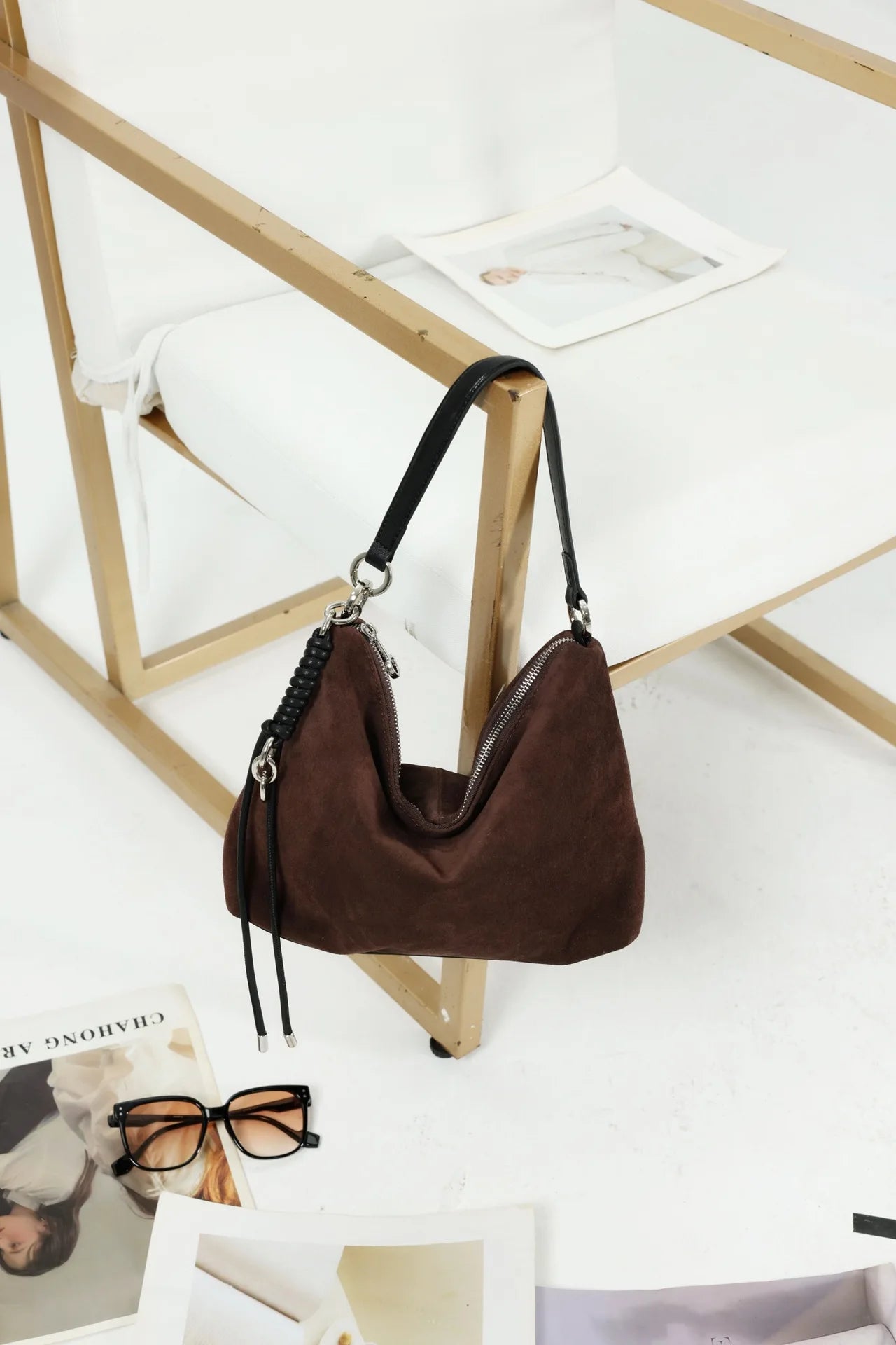 Genuine Leather Underarm Bag for Women 2025 Autumn Soft Suede Cowhide Shoulder Handbag Large Capacity Crossbody Bag